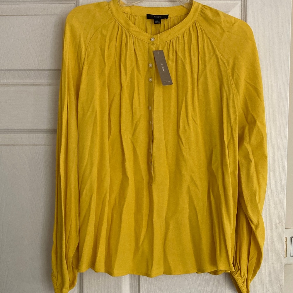 NWT! J. Crew Mustard Yellow Pop-Over Blouse Sz L